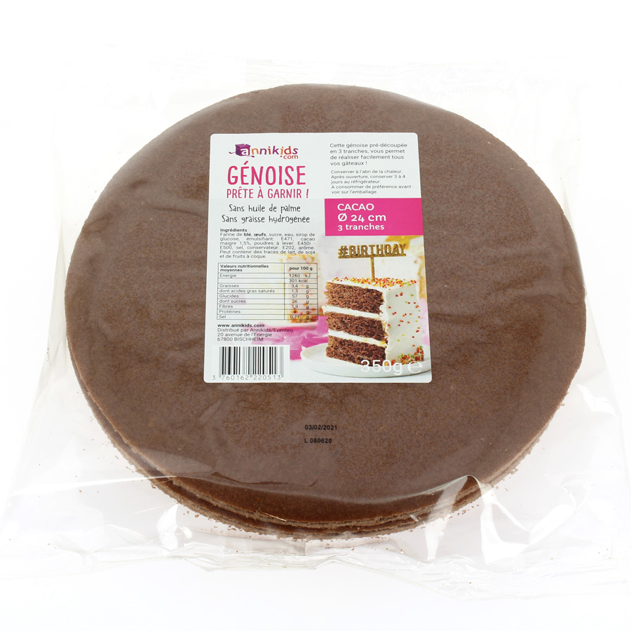 Genoise Cacao Ronde Tranchee 24 Cm Pour L Anniversaire De Votre Enfant Annikids