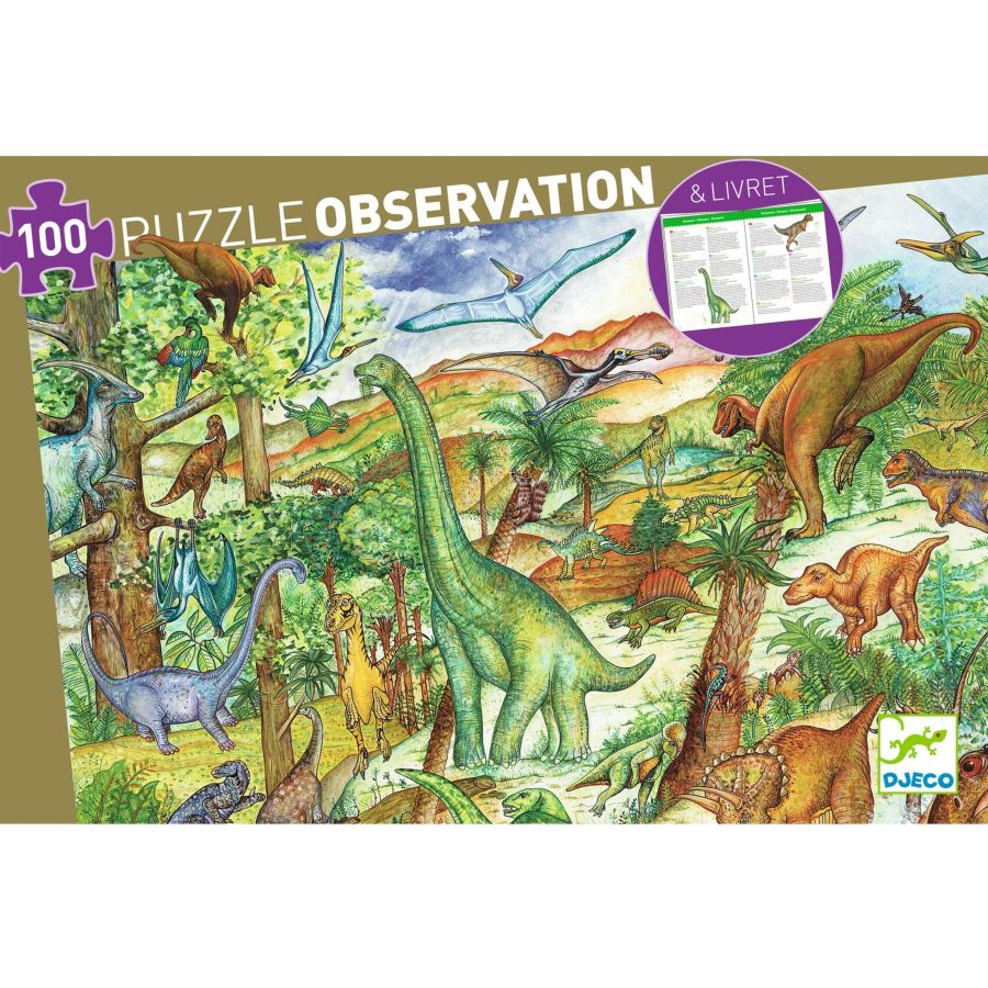 Puzzle Observation Dinosaures + Livret - 100 pièces pour l'anniversaire de  votre enfant - Annikids