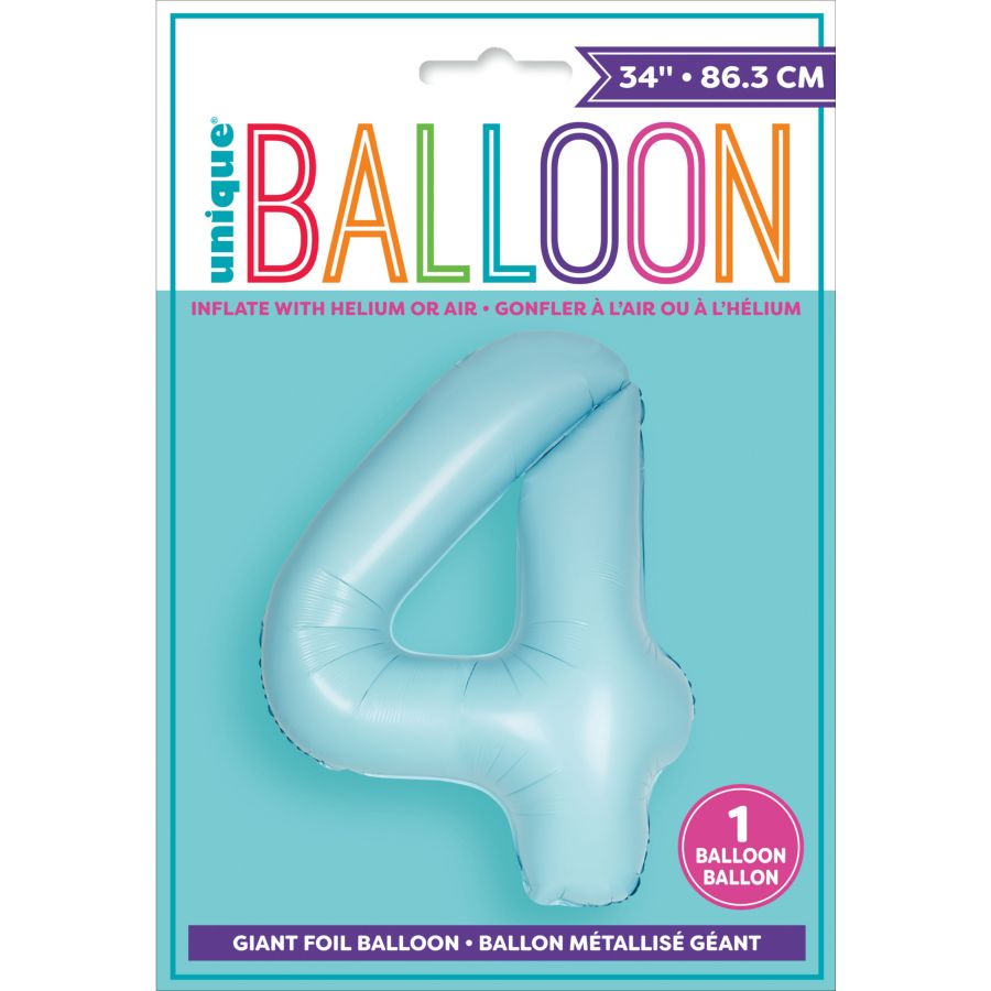 Ballon Géant Bleu Mat - Chiffre 4 pour l'anniversaire de votre