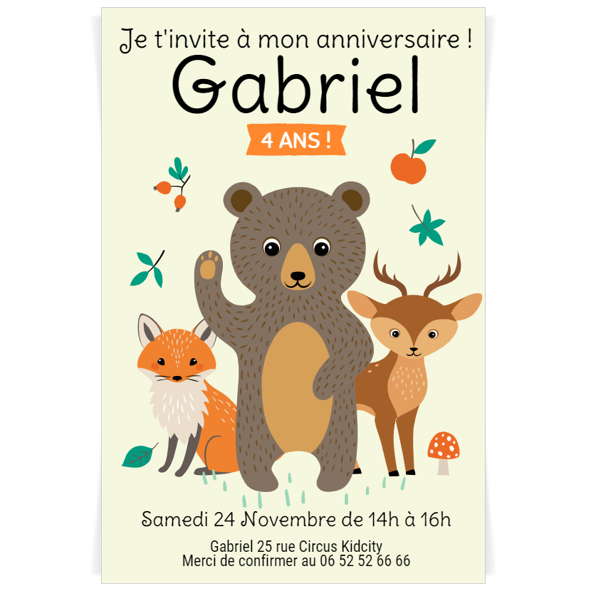 Décoration poster animaux de la forêt personnalisé pour anniversaire