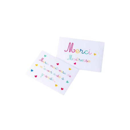Carte + Enveloppe Merci Maîtresse Coeurs Multicolores - 16.3 cm pour  l'anniversaire de votre enfant - Annikids