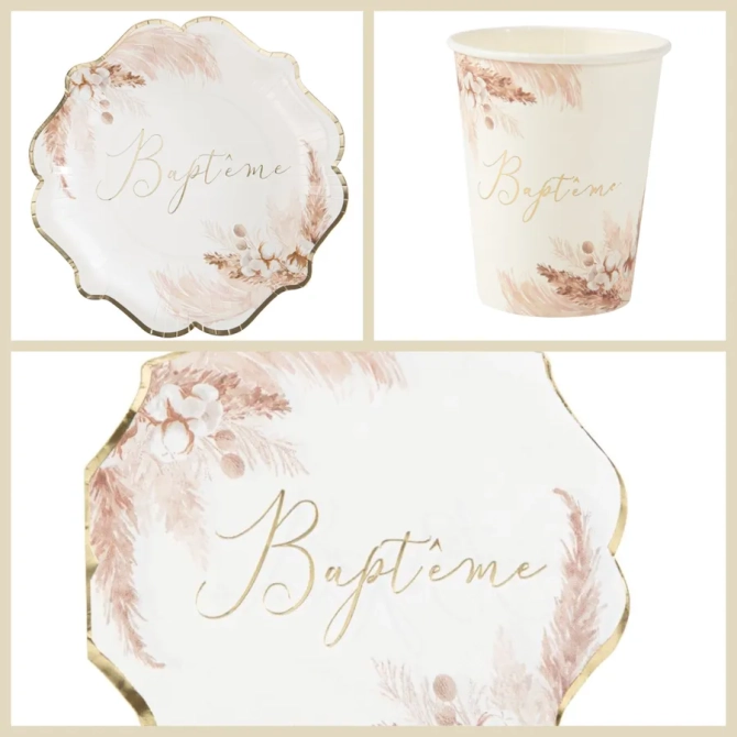 Bote  Fte Baptme Pampas Fleurs de Coton 