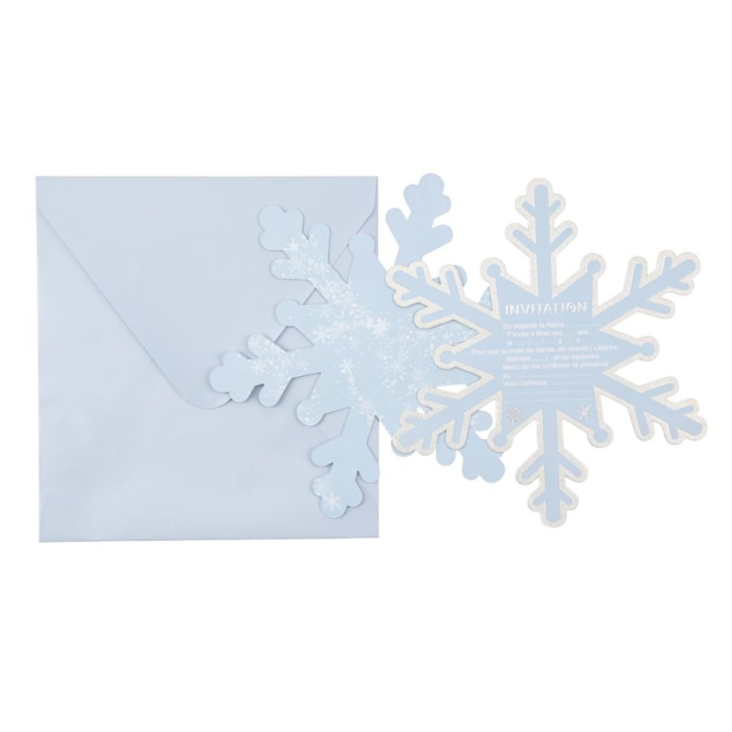 8 Invitations Flocons Bleu Glacier 