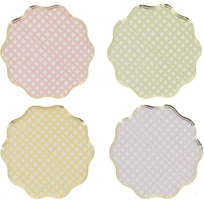 8 Assiettes Vichy Lilas,  Rose,  Jaune,  Vert 