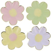 8 Petites Assiettes Fleurs Lilas, Rose, Jaune, Vert et Or