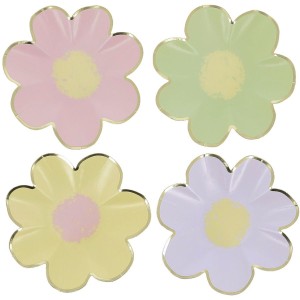 8 Petites Assiettes Fleurs Lilas, Rose, Jaune, Vert et Or