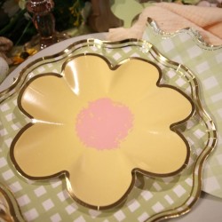 8 Petites Assiettes Fleurs Lilas,  Rose,  Jaune,  Vert et Or. n1