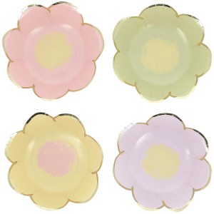 8 Bols Fleurs Lilas, Rose, Jaune, Vert et Or