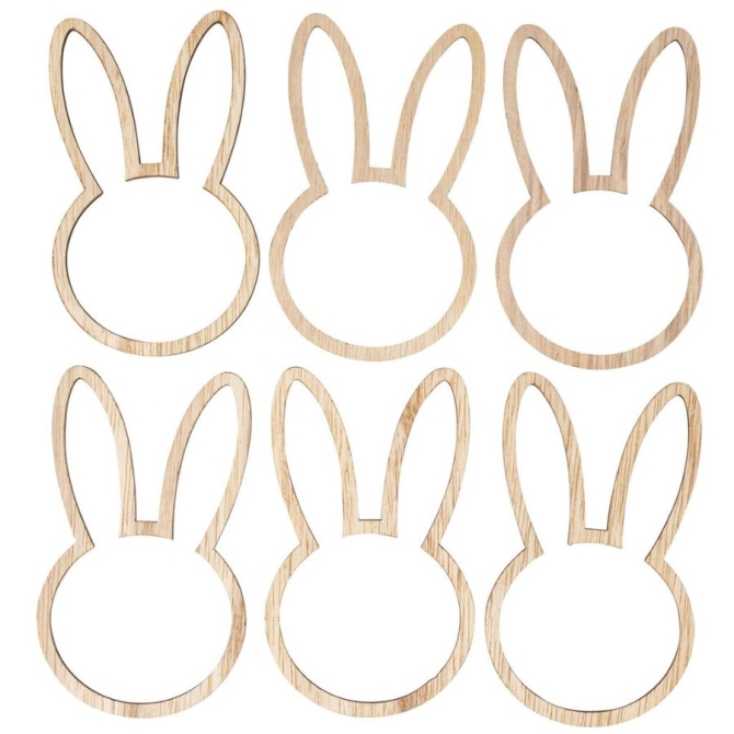 6 Ronds de Serviette 10 cm Lapin - En Bois 