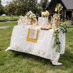 Nappe Daisy Ocre,  Blanc et Vert - Tissu. n2