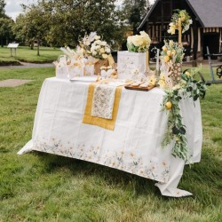 Nappe Daisy Ocre,  Blanc et Vert - Tissu. n3