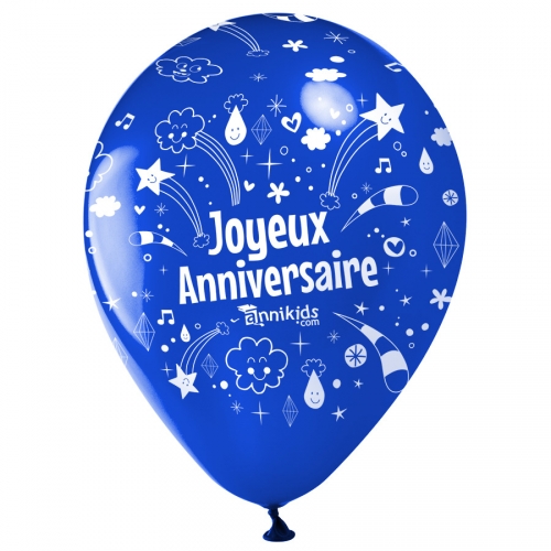 10 Ballons Joyeux Anniversaire  Annikids Bleu  marine  pour 