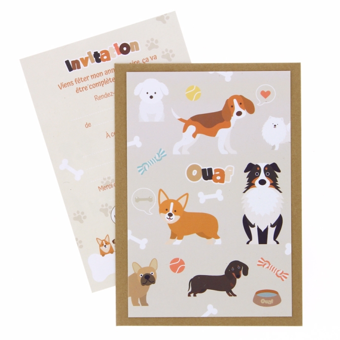 6 Invitations Chiens 