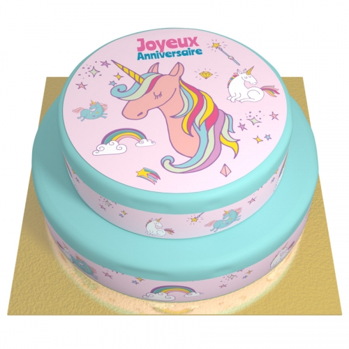 Gateau Licorne Rainbow Bleu 2 Etages Pour L Anniversaire De Votre Enfant Annikids