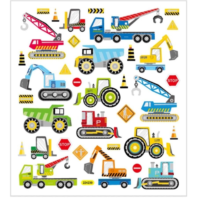 Planche de 37 Stickers Engins de Construction 