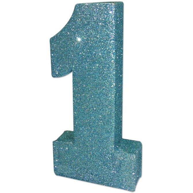 Centre de Table Paillettes Chiffre 1 - Bleu Clair 