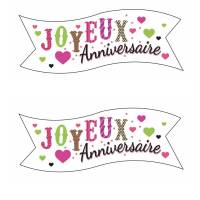 2 Banderoles Joyeux Anniversaire Coeur (9,4 cm) - Azyme