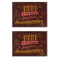 2 Rectangle Joyeux Anniversaire (6,1 cm) - Chocolat Noir