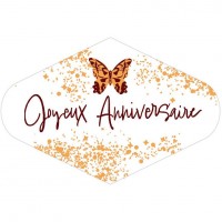 1 Plaquette Losange Joyeux Anniversaire Papillon (7,5 x 4,8 cm) - Azyme