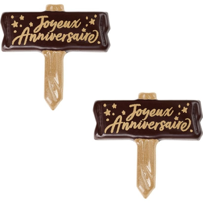 2 Pancartes Joyeux Anniversaire 5, 7 cm - Chocolat 