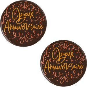 2 Mini Disques Joyeux Anniversaire  6 cm - Chocolat