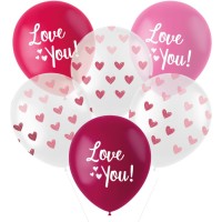 Bouquet 6 Ballons Coeurs/I Love You