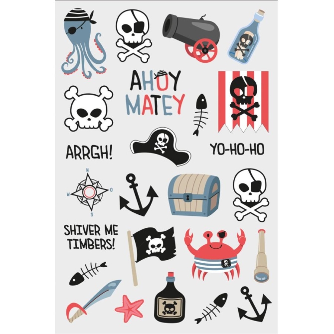 1 Planche de 25 Tatouages - Pirate Party 