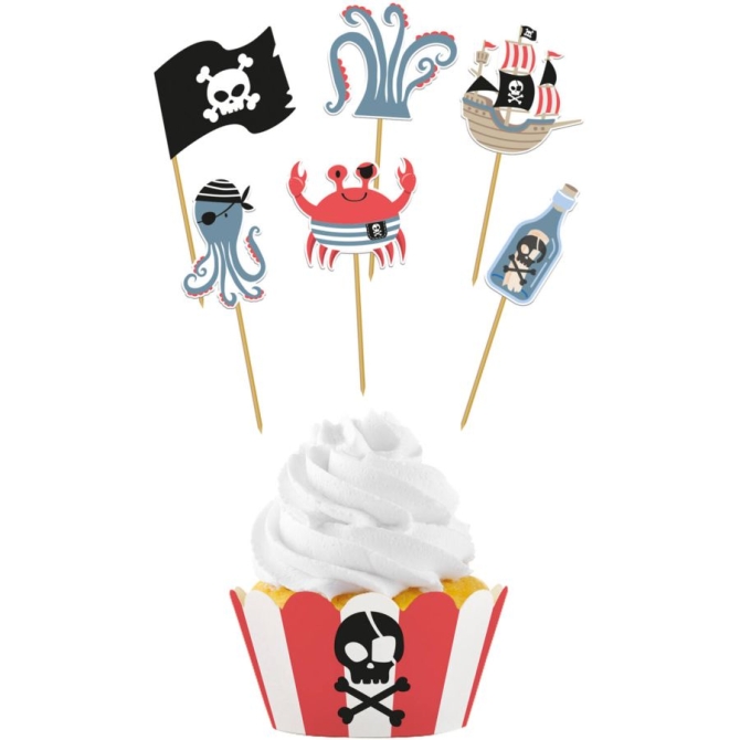 Set de 12 Dcorations Cupcakes - Pirate Party 