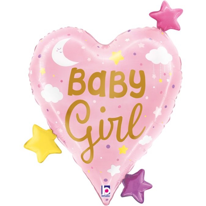 Ballon Aluminium Hlium - Coeur Baby Girl Etoiles 62 cm 