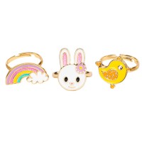 Set 3 Bagues Lapin/Poussin/Arc-en-ciel