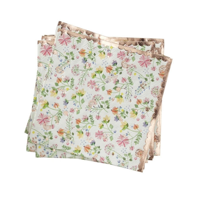 16 Petites Serviettes Fleurs - Rose Gold 