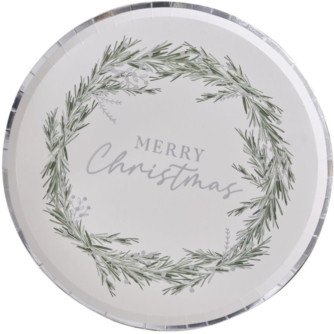 8 Assiettes Merry-Christmas - Argent 