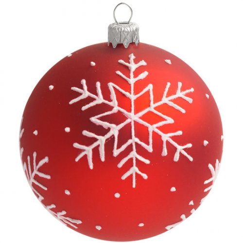 Boule Noël Rouge Flocon Blanc 8 Cm Verre