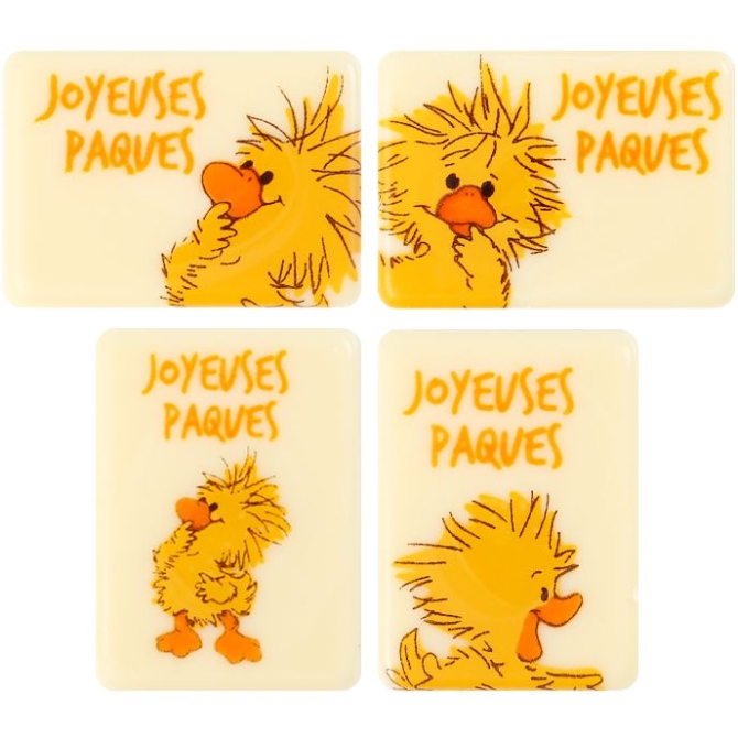 4 Plaquettes Joyeuses Pques Canards (4 cm) - Chocolat Blanc 