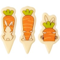 3 Pics Lapin avec Carotte 3 cm - Chocolat Blanc