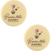 2 Mini Disques Bonne Fte Maman  3,8 cm - Chocolat Blanc