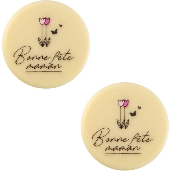 2 Mini Disques Bonne Fte Maman  3, 8 cm - Chocolat Blanc 