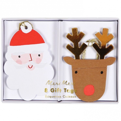 8 Etiquettes Cadeaux Pere Noel Et Renne 8 Cm Noel Annikids