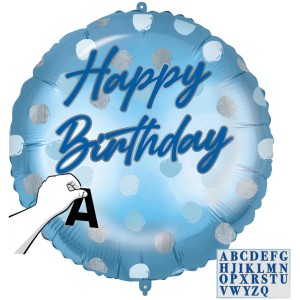 Ballon Aluminium Hlium Personnalisable Lettres - Happy Birthday Bleu  46 cm