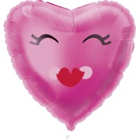 Ballon Aluminium Hlium Coeur Rose Souriant