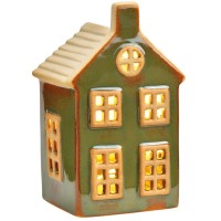 Maison avec LED Verte 11 cm - En Cramique