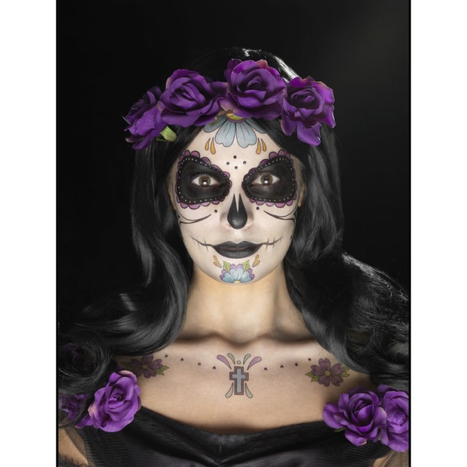 Kit Tatouages et Maquillage Calavera Violet / Noir 