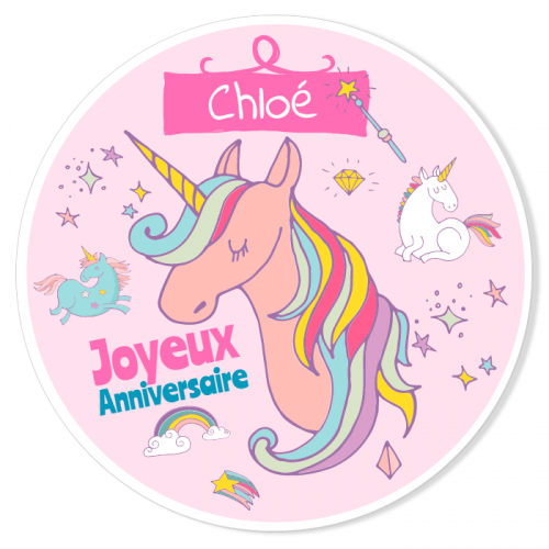 Fotocroc Rond A Personnaliser Licorne Rainbow Rose Pour L Anniversaire De Votre Enfant Annikids