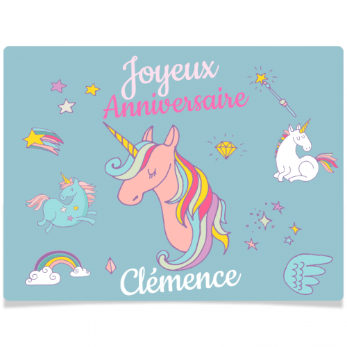 Fotocroc Rectangle A Personnaliser Licorne Rainbow Bleu Pour L Anniversaire De Votre Enfant Annikids