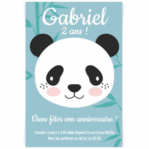 Invitation A Personnaliser Panda Bleu Pastel Pour L Anniversaire De Votre Enfant Annikids