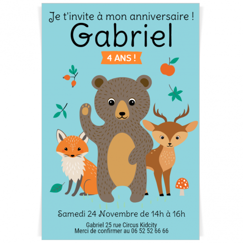 Invitation A Personnaliser Animaux De La Foret Bleu Pour L Anniversaire De Votre Enfant Annikids