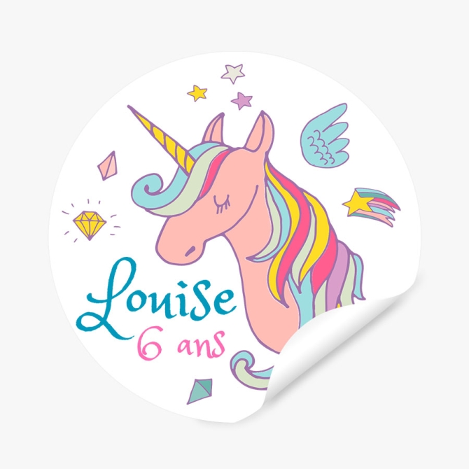 Etiquettes adhsives  personnaliser - Licorne rainbow 