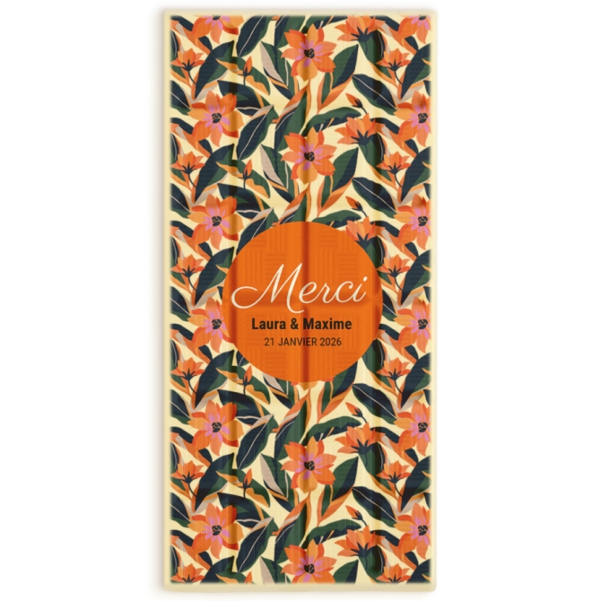 Tablette de chocolat personnalis - Fleurs oranges 