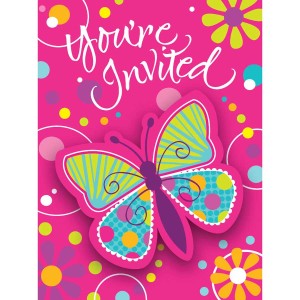 8 Invitations Papillon Fun