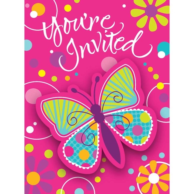 8 Invitations Papillon Fun 